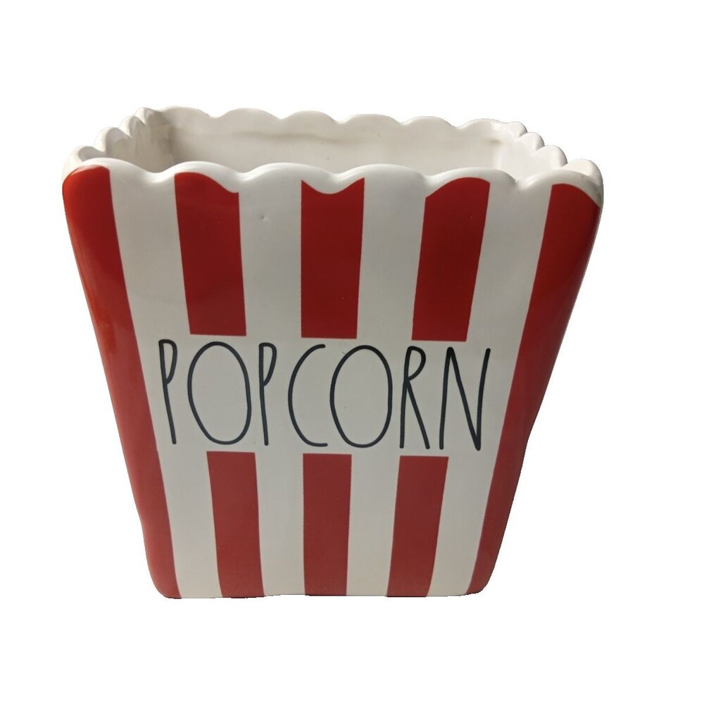 Rae Dunn Ceramic Popcorn Container Red & White Striped